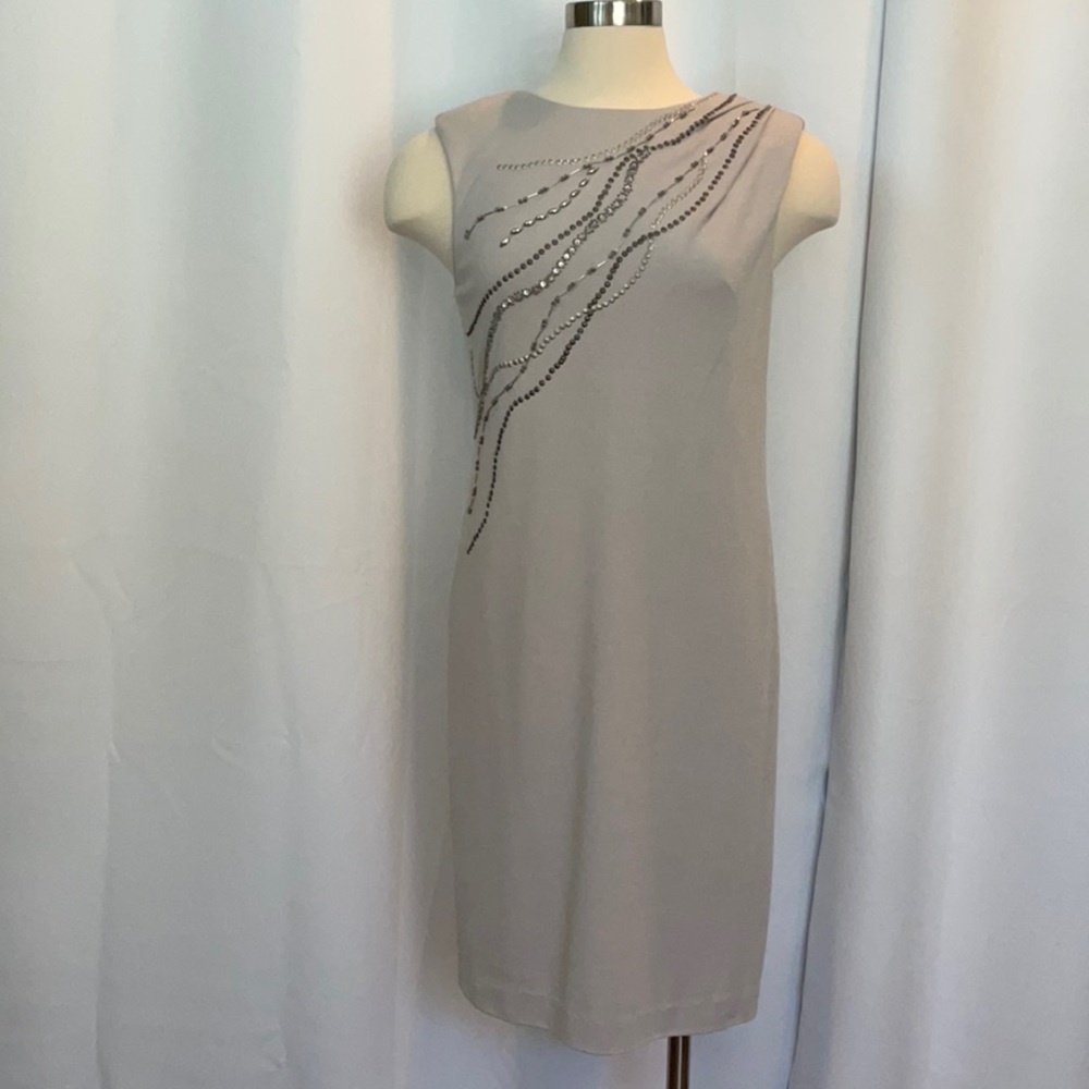 Suzi Chin Gray Taupe Sleeveless Embellished Dress Women Size 10
